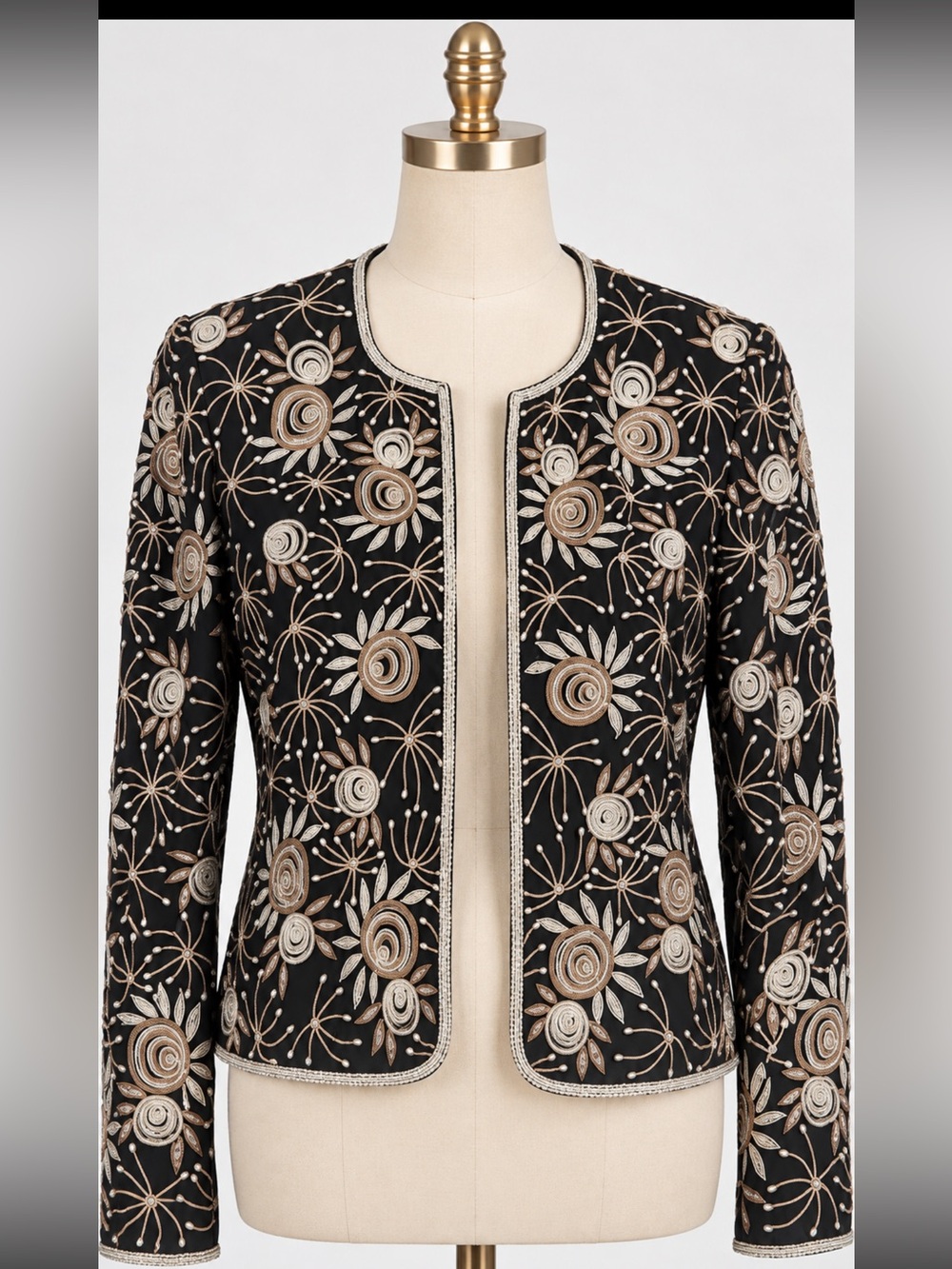 100% silk Black Beaded Floral Jacket